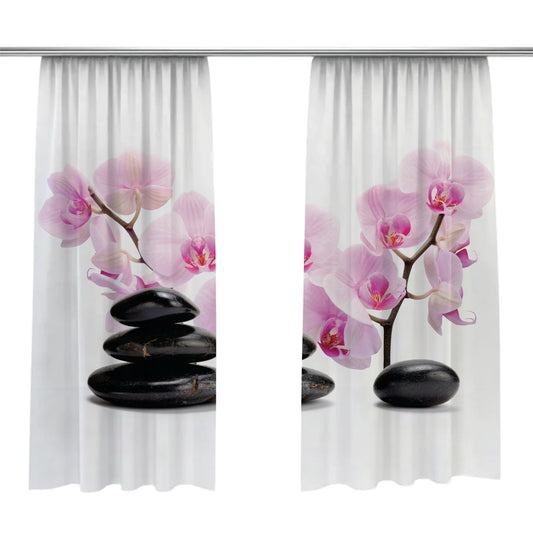 Elegantes Orchideendesign Foto Vohang - Ruhige Spa-Dekoration mit Zen-Steinen und rosa Blumen