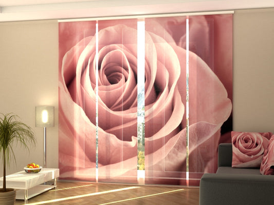 4-Flächenvorhang Set mit Zubehör, Erstaunliche Rosa Rose, Größe: 60x300 cm