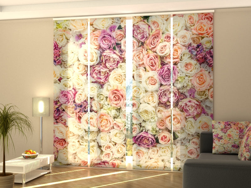 4-Flächenvorhang Set mit Zubehör, Erstaunliche Blumenwand, Größe: 60x300 cm