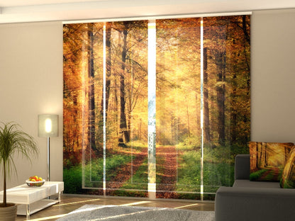 4-Flächenvorhang Set mit Zubehör, Herbstliche Straße, Größe: 60x245 cm