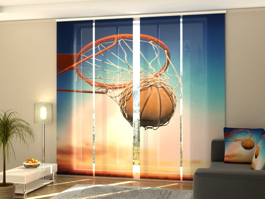 4-Flächenvorhang Set mit Zubehör, Basketball im Netz, Größe: 60x245 cm