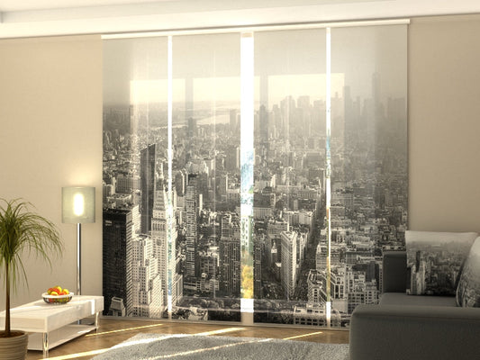 4-Flächenvorhang Set mit Zubehör, Schwarz-Weiß Manhattan, Größe: 60x245 cm