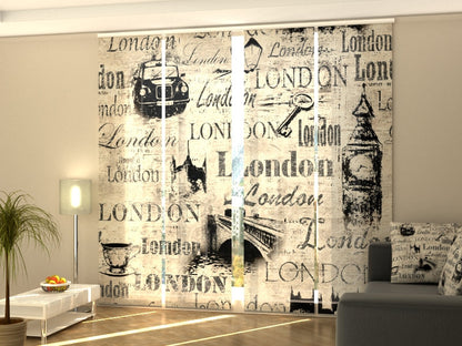 4-Flächenvorhang Set mit Zubehör, Collage Altes London, Größe: 60x245 cm