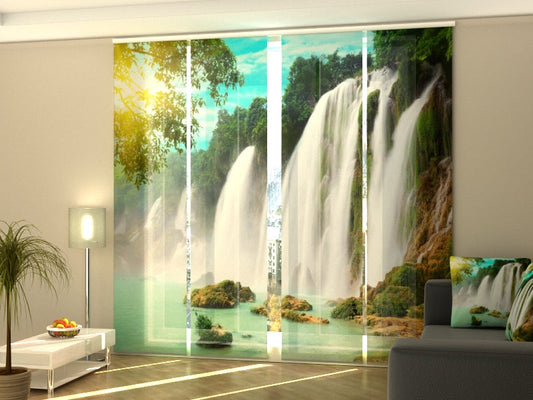 4-Flächenvorhang Set mit Zubehör, Fascinating Detian Waterfall, Größe: 60x300 cm