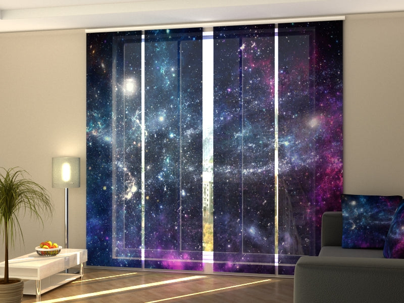 4-Flächenvorhang Set mit Zubehör, Galaxie und Planeten, Größe: 60x300 cm