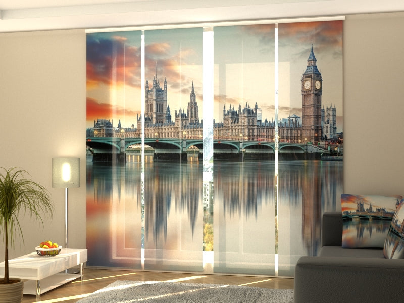 4-Flächenvorhang Set mit Zubehör, Londoner Big Ben und Houses of Parliament, Größe: 60x245 cm