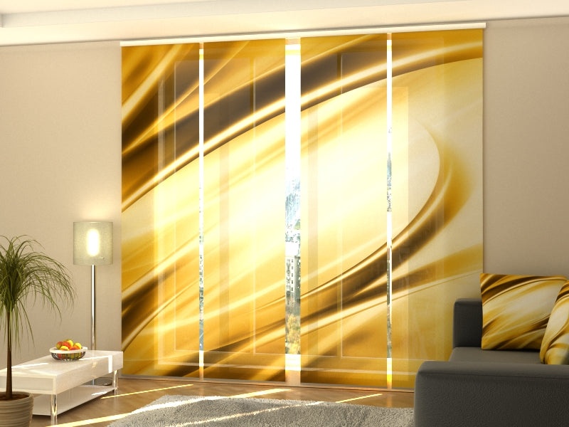 4-Flächenvorhang Set mit Zubehör, Modern Golden Abstraktion, Größe: 60x300 cm