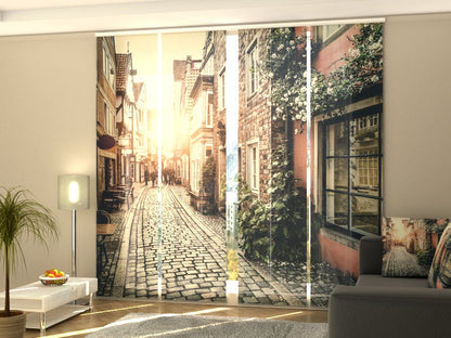 4-Flächenvorhang Set mit Zubehör, Altstadt bei Sonnenuntergang, Größe: 60x245 cm