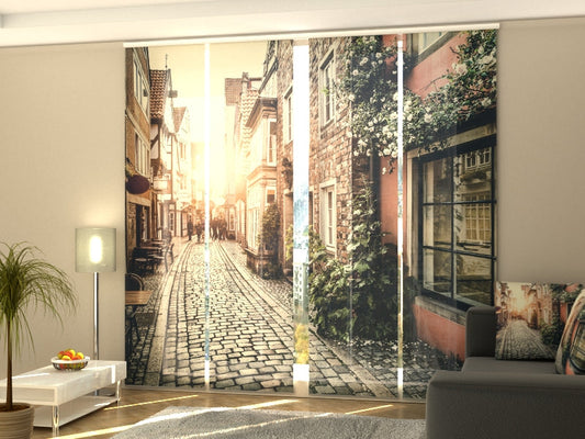 4-Flächenvorhang Set mit Zubehör, Altstadt bei Sonnenuntergang, Größe: 60x300 cm