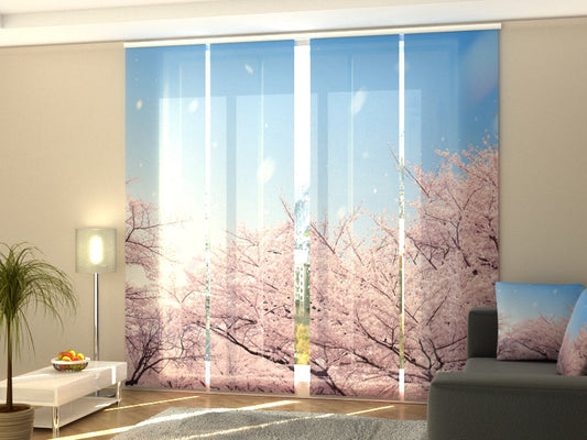 4-Flächenvorhang Set mit Zubehör, Sakura-Kirschblüten in Japan, Größe: 60x270 cm