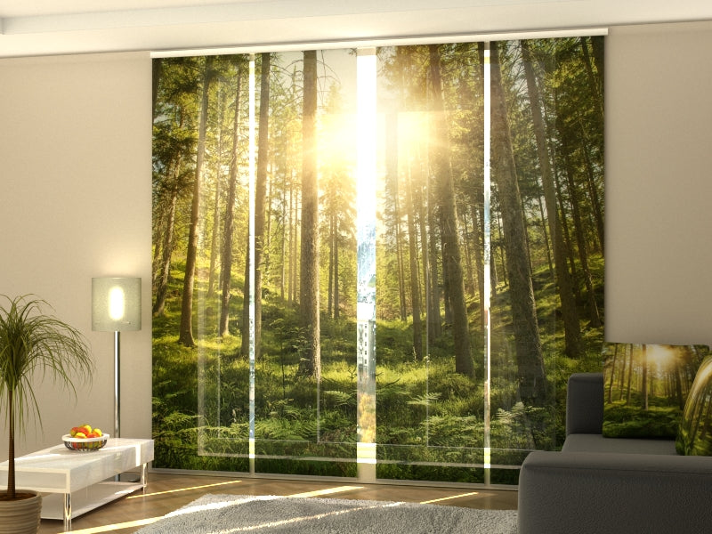 4-Flächenvorhang Set mit Zubehör, Sonniger Wald, Größe: 60x270 cm