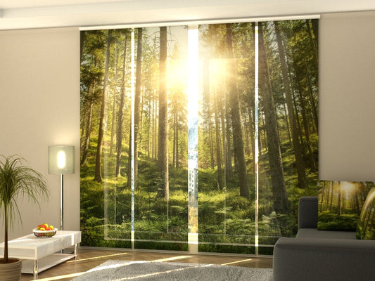 4-Flächenvorhang Set mit Zubehör, Sonniger Wald, Größe: 60x270 cm