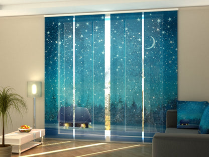 4-Flächenvorhang Set mit Zubehör, Winter Starry Sky, Größe: 60x245 cm