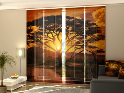 4-Flächenvorhang Set mit Zubehör, Afrika Sonnenuntergang, Größe: 60x245 cm