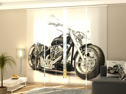 4-Flächenvorhang Set mit Zubehör, Schwarzes Motorrad, Größe: 60x245 cm