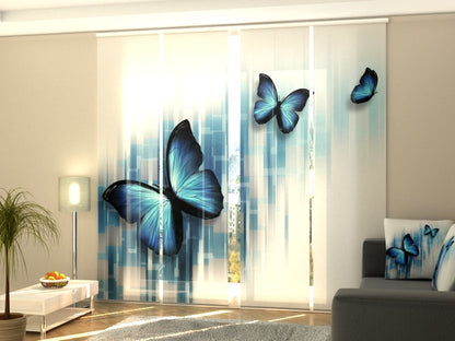 4-Flächenvorhang Set mit Zubehör, Blue Butterflies, Größe: 60x245 cm