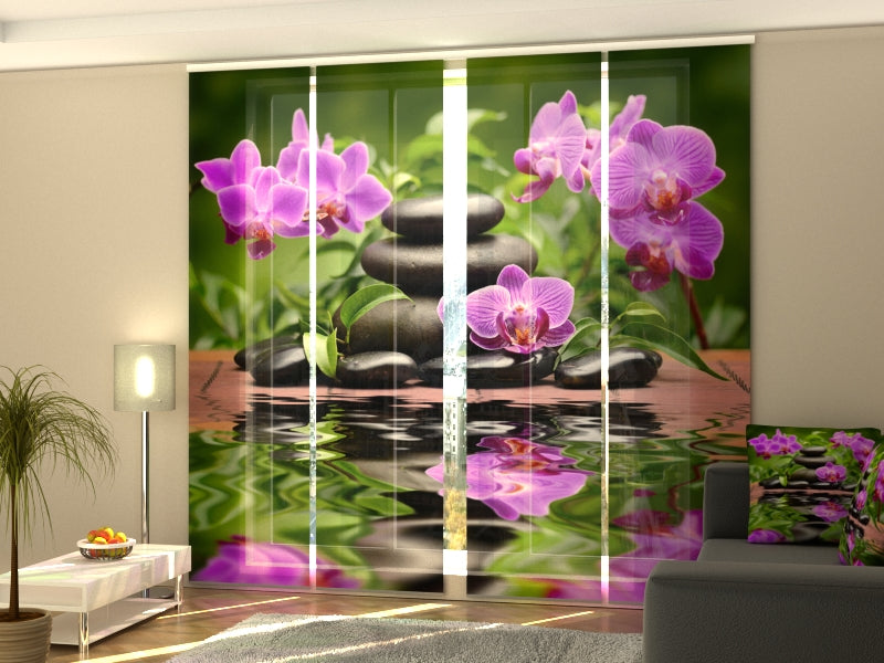 4-Flächenvorhang Set mit Zubehör, Orchideen im Garten, Größe: 60x245 cm