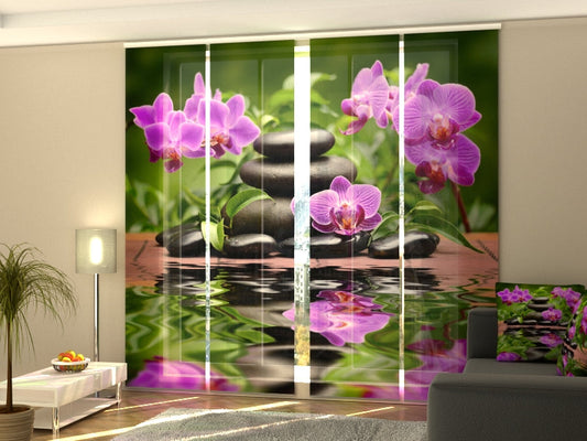 4-Flächenvorhang Set mit Zubehör, Orchideen im Garten, Größe: 60x245 cm